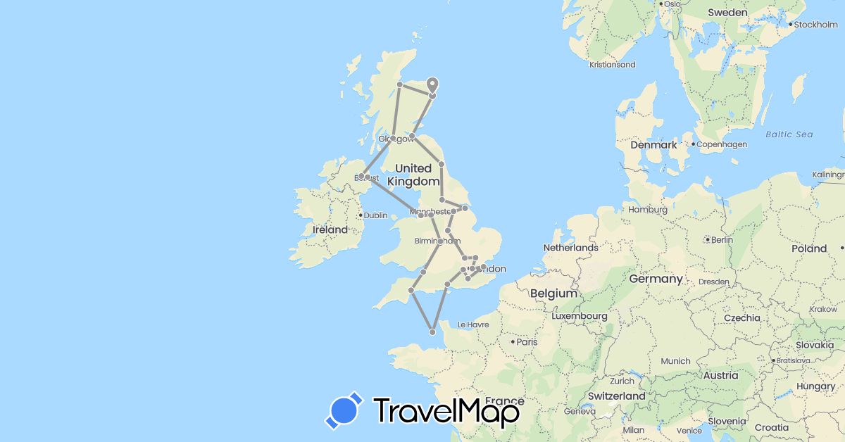 TravelMap itinerary: driving, plane in United Kingdom, Jersey (Europe)